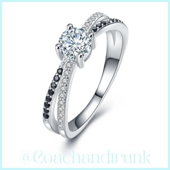 NWT Sterling Silver Black Spinel & White Zirconia Channel Set Bypass Ring - Picture 2 of 6